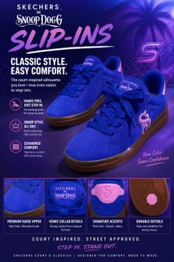 Skechers X Snoop Dogg Size 9.5 Blue Suede Slip Ins Sneakers