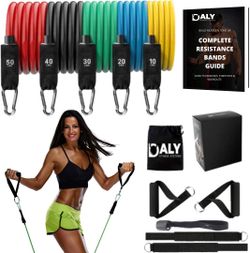 Resistance Bands Set with Handles - 150lb Stackable Exercise Tubes - Portable Gym Equipment for Home Workouts - Fitness Bands with Door Anchor and Ank