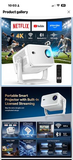 New in box! Outdoor Projector with WiFi and Bluetooth, 3500 Brightness 4K Support Smart Projector with Auto Focus & Keystone, Official Licensed Apps 3