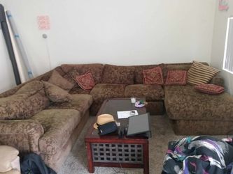 L Shaped Couch Olive Color