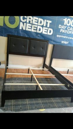 Queen bed frame wood and leather