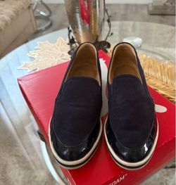 Naturalizer Beale Womens 8W Navy Suede Patent Leather Slip On Loafer NIB YZ4