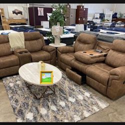 Nutmeg- Brown Reclining Sofa With Drop Down Table / 2 Electrical Outlets / 2 USB Charging Ports🔥 Best Quality 🔥 Fastest Delivery 🚚  Brand New 🔥 