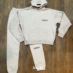 Fear of God Essentials Set – Light Oatmeal/Light Gray | Cuffed Hoodie & Sweats | Size Medium | Brand New