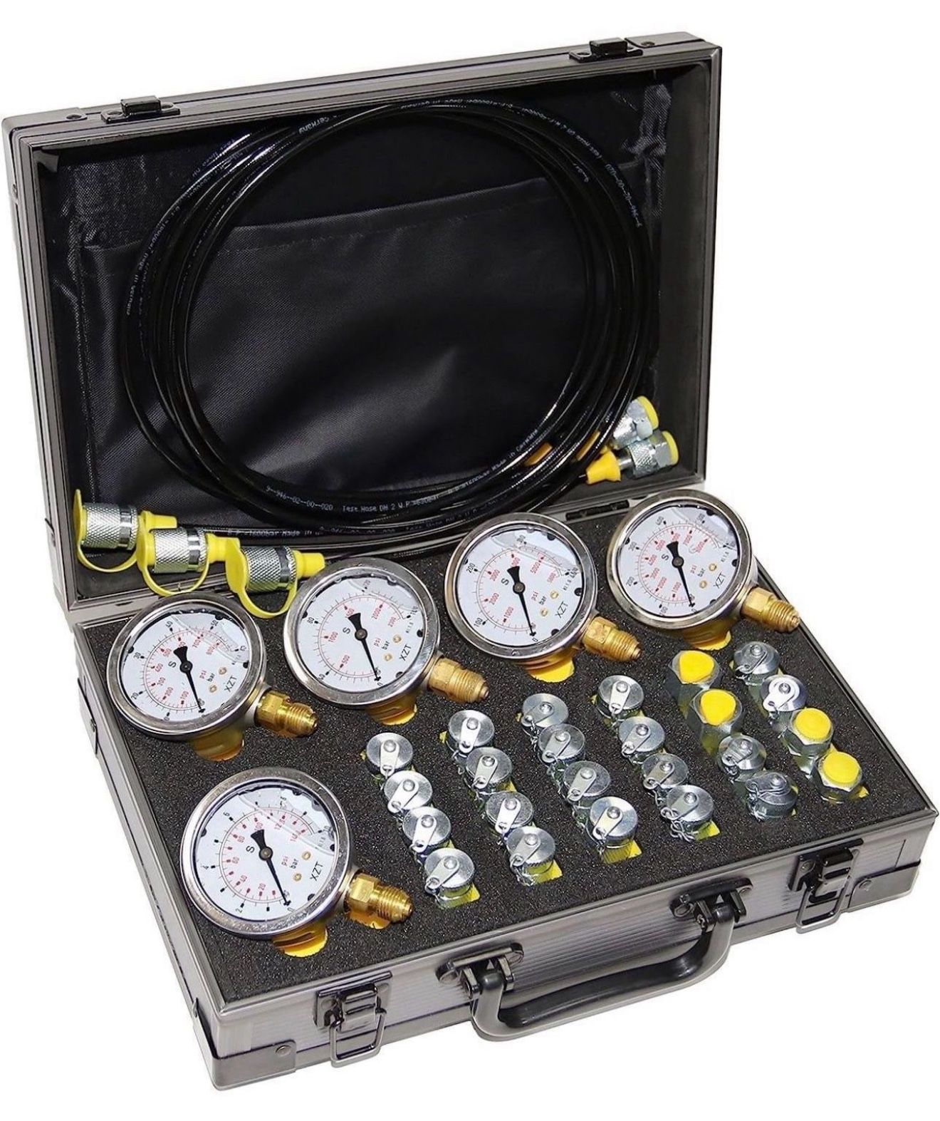 60P Hydraulic Pressure Test Kit with 5 Gauges 24 Couplings 3 Hoses for Excavator