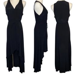 Privacy Please Women’s Black Sleeveless High Low Wrap Dress Small