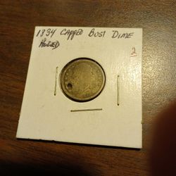 1834 Capped Bust Dime, Holed 90% Silver 