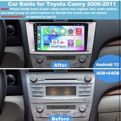 4GB+64GB Car Radio for Toyọta Caṃry 2006-2011,9 Inch IPS Touchscreen Car Stereo with Wireless Carplay,Android Auto,GPS,Bluetooth,FM, Android 12 Camry 