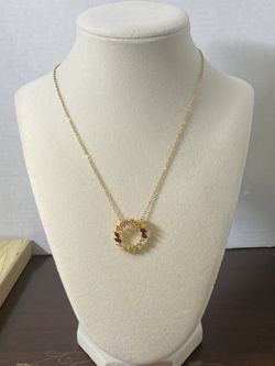 Beautiful Gold Tone Necklace With Multi Colored Gemstone N-2524