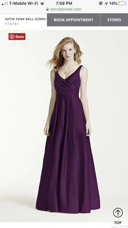 David Bridal Satin Tank Ball Gown Bridesmaid Dress with Pockets