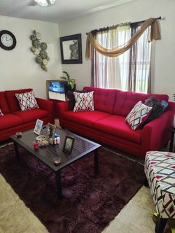Red Fabric Sofa and Loveseat Set