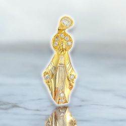 18kt Two Tone Gold Religious Pendant with Clear Stones