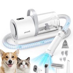 Pecute Dog Grooming Vacuum, 4-in-1 Pet Grooming Kit with Clipper, Brush, 12000Pa Dog Vacuum for Shedding with 1.5L Dust Cup, Storage Pocket, Low Noise