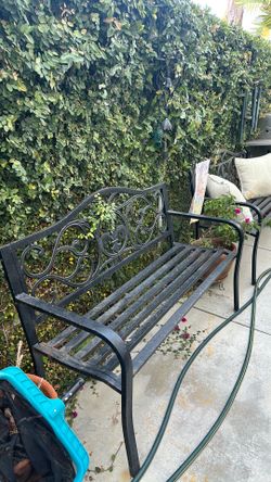 2X Outdoor Metal Garden Bench – Black Wrought Iron Style