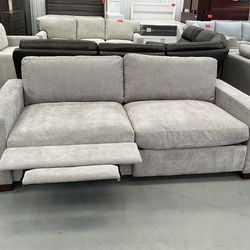 Gray fabric power footrest