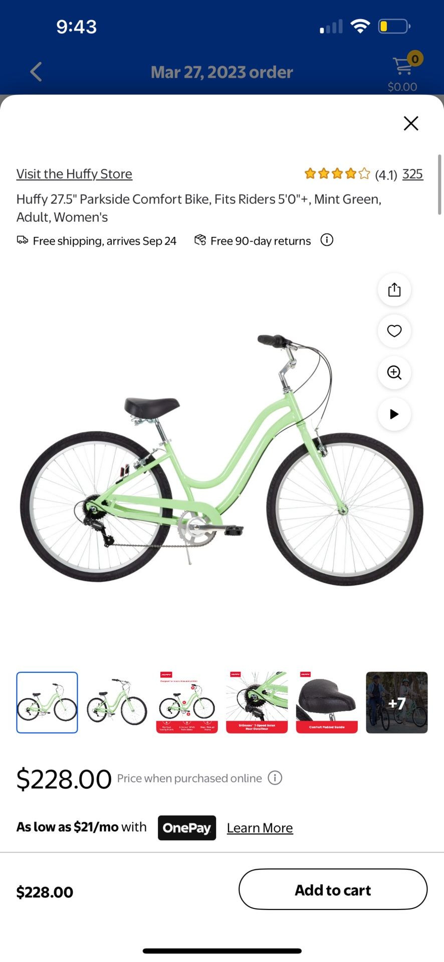 Huffy Bike 27.5" Mint Green with Pet Carrier, and Bike Lock