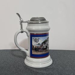 Vintage German Beer Stein with Pewter Lid, Collectible Ceramic Beer Mug