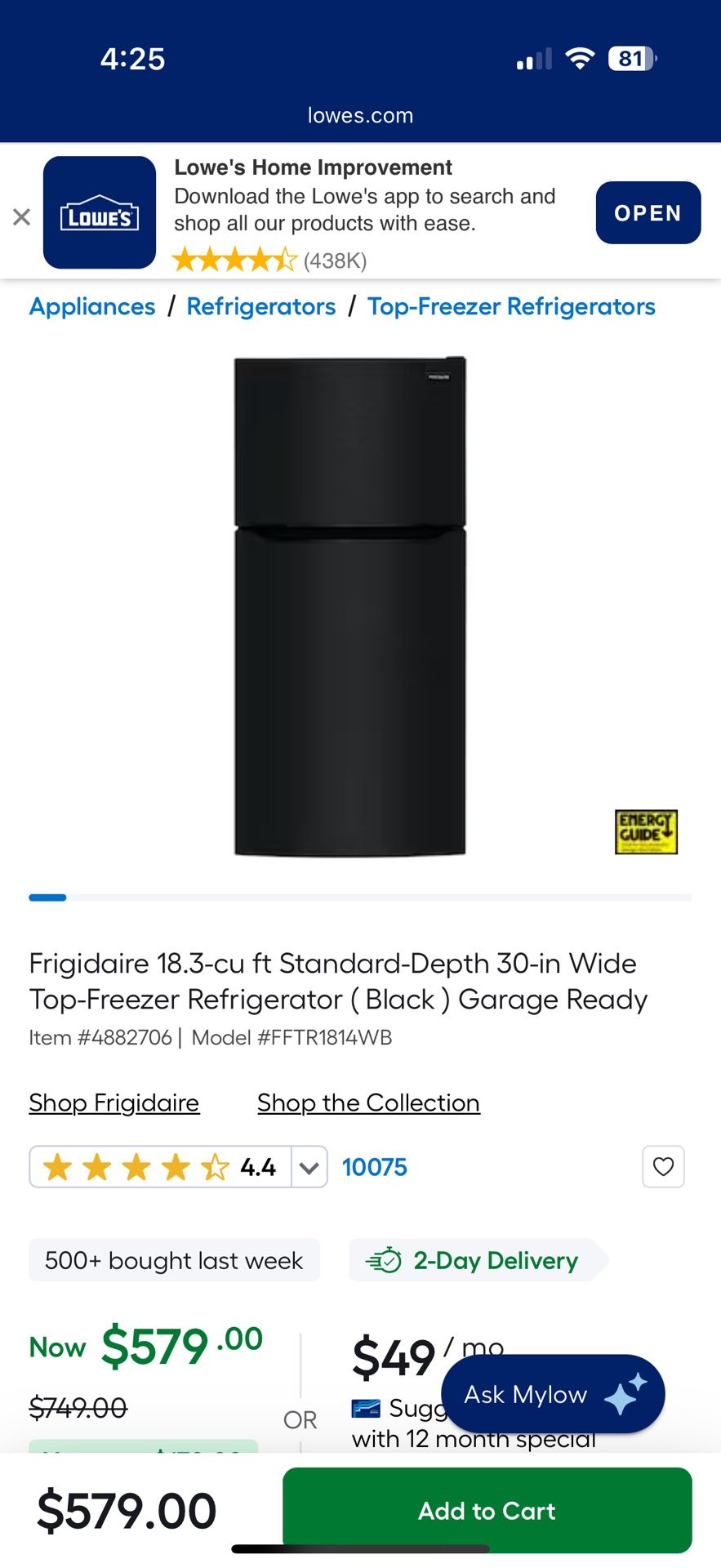 Almost Free Refrigerator Frigidaire 18.3-cu ft