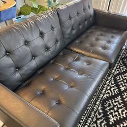 Dark Blue Leather Sofa