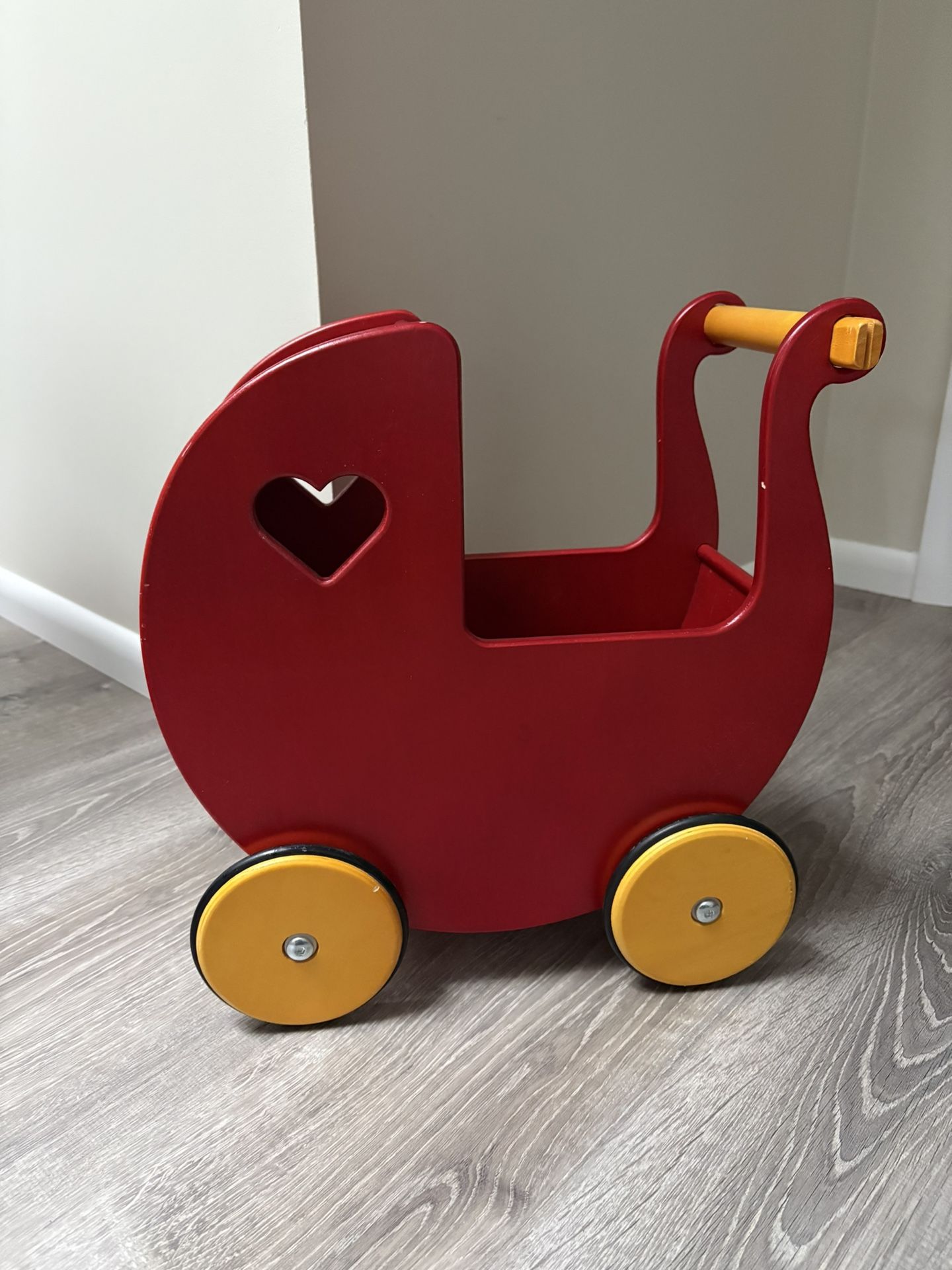 Moover Danish Wooden Pram Stroller W/Heart Cutouts