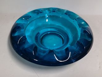 Beautiful Vintage Blue Glass Ashtray