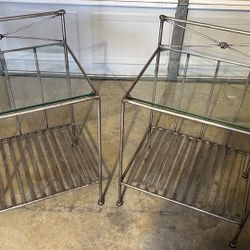 Modern Contemporary Metal & Glass End Tables (Set of 2)