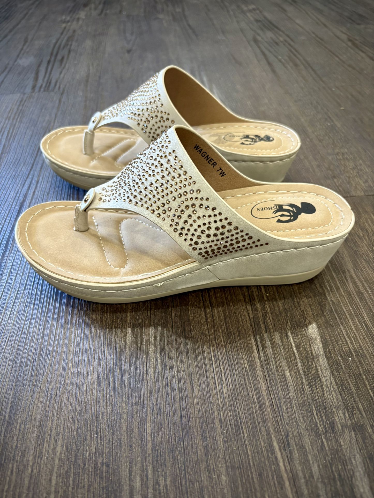 G.C. Shoes Women's Wagner Embellished Comfortable Wedge Sandals (off-white) Size 7