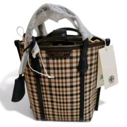 Tory Burch Mini Perry Plaid Canvas Tote Bag 