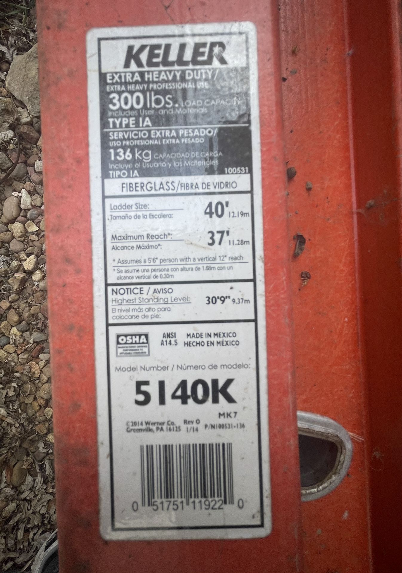 Keller 40 Ft EXTRA HEAVY DUTY/ EXTRA HEAVY PROFESSIONAL USE 300 Pounds