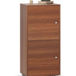 Newly Assembled 2-Cube Bookcase with Doors Stackable Storage Cabinet with 2 Single Doors