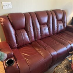 Red Leather Reclining Couch 