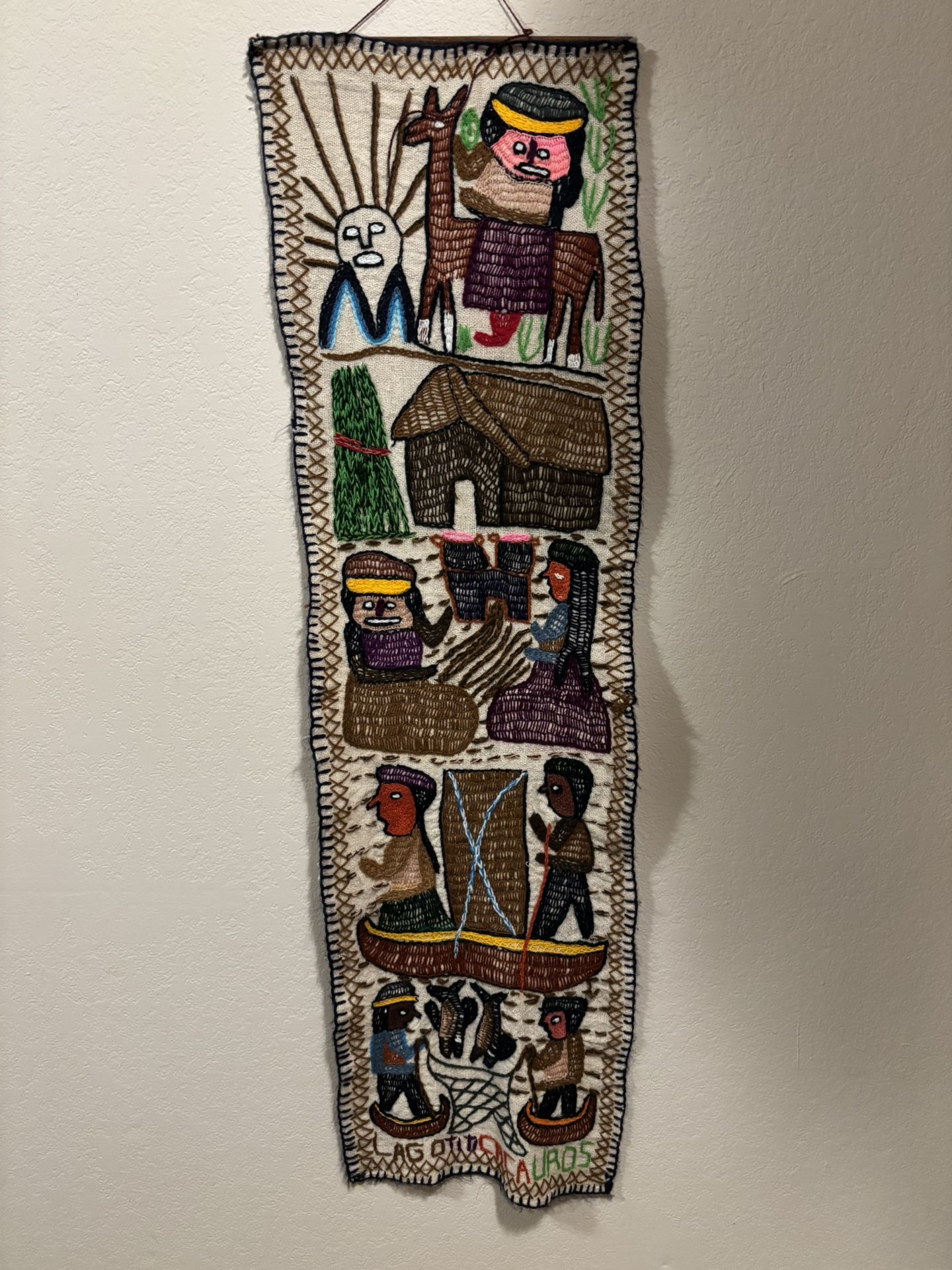 Vintage Peruvian Folk Art Tapestry