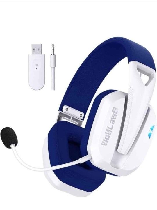 NEW! Wireless Gaming Headset Headphones WolfLawS, white & blue (see details)