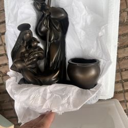 Vtg Bronze Night Nativity Candle Holder