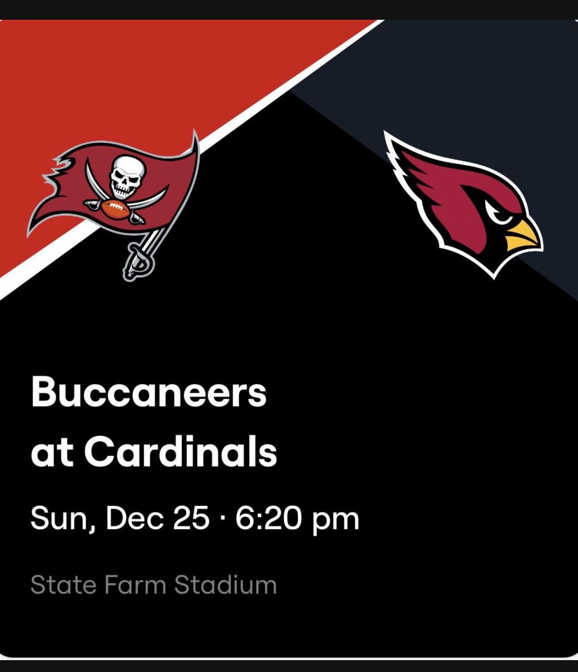 Arizona Cardinals vs Tampa Bay Buccaneers Dec 25th