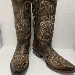 Brown rhinestone boots womens