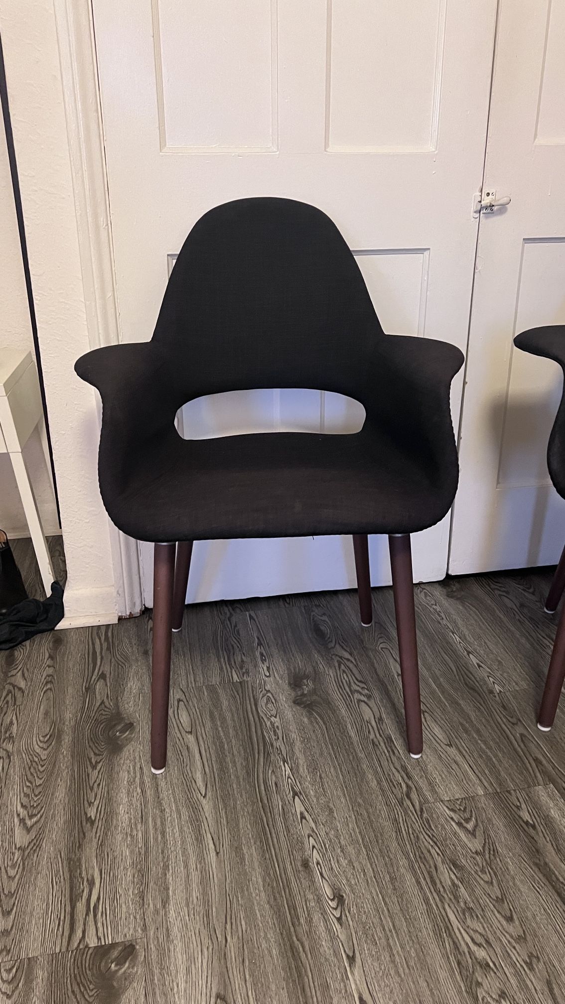 Black Fabric Upholstered Wooden Legs Dining Chair (Set of 2)