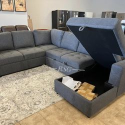 Pop Up Sleeper Sectional Couch With Storage Chaise And USB Charging Port ⭐$39 Down Payment with Financing ⭐ 90 Days same as cash