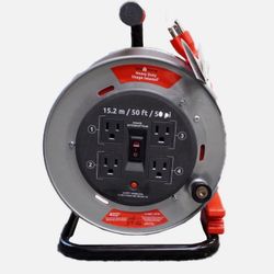 Link 2 Home Heavy Duty 50 Ft Extension Cord Reel with 4 Sockets (12AWG-SJTW)