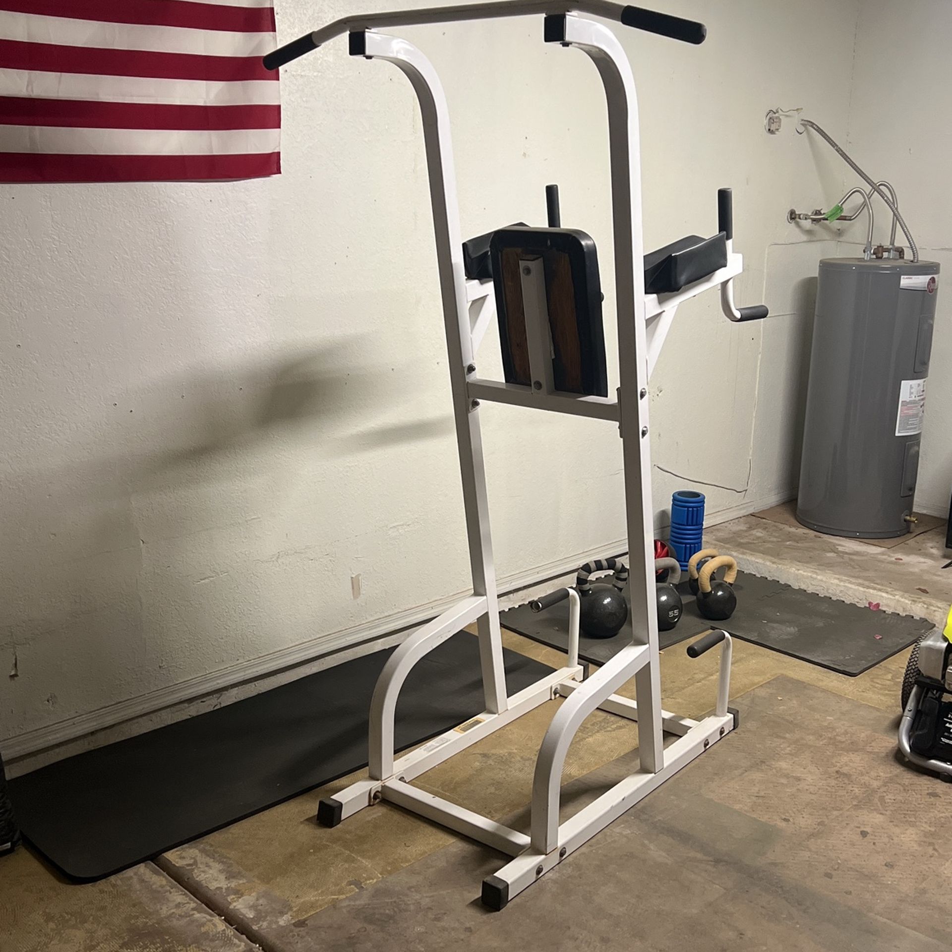 Pull Up Dip Station & Kettlebells Home Gym