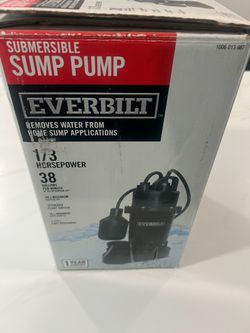 Everbilt HDSP33W 1/3 HP Submersible Sump Pump 38GPM W/ Tethered Float Switch