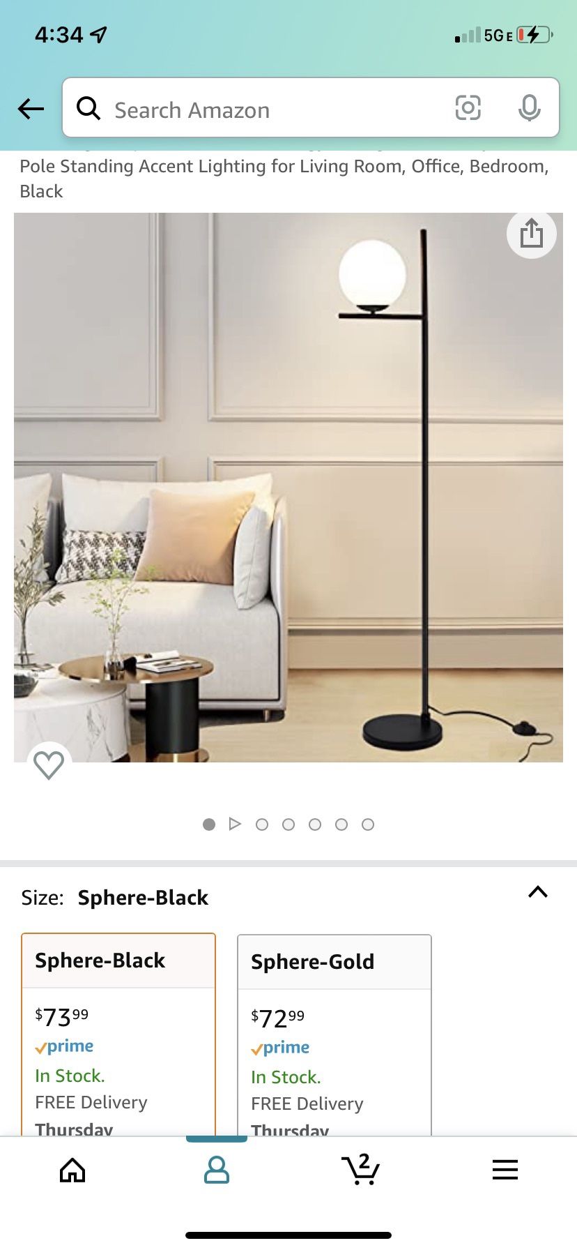 Living  Room/office/ bedroom Globe Black Floor Lamp Pole Standing 