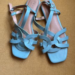 Journee Collection Light Blue Strappy Buckle Sandal Faux Leather Women