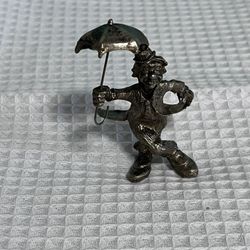 Pewter/bronze Clown With And Umbrella Statue/figurine  