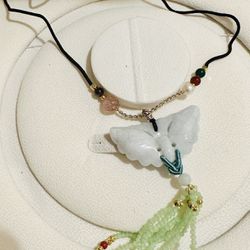 Natural Mineral Jade Necklace   Butterfly 
