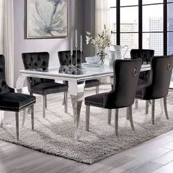 7PC Tempered Glass Dining Table Set Different Colors