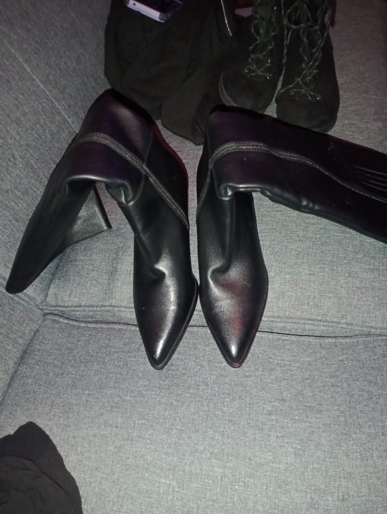 Black Leather Heel Boots Size 7 And Black Swade Boots Size 9 And A Half