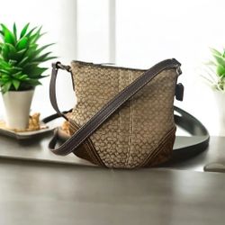 Coach Brown Signature Crossbody Handbag, Canvas, Leather, Suede NO CALL OUTS!