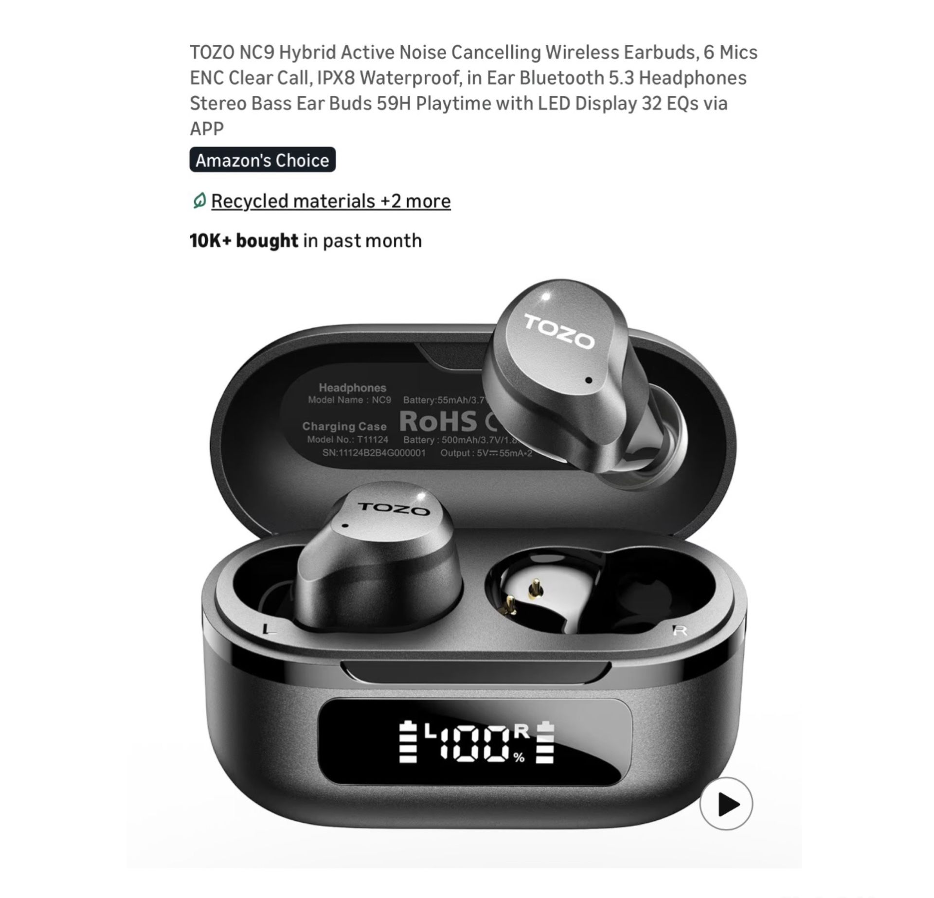 Brand new NC9 Hybrid Active Noise Cancelling Wireless Earbuds, 6 Mics ENC Clear Call, IPX8 Waterproof, in Ear Bluetooth 5.3 Headphones Stereo Bass Ear
