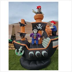 7-Foot Halloween Inflatable Skeleton Pirate Ship (With LED Lights)